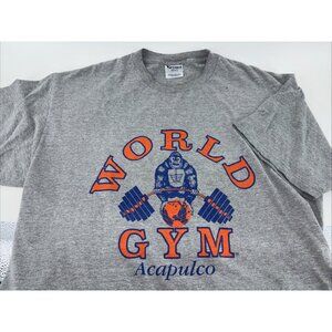 Vtg 90s World Gym Acapulco  T Shirt Adult Men's  Gray Workout Tee